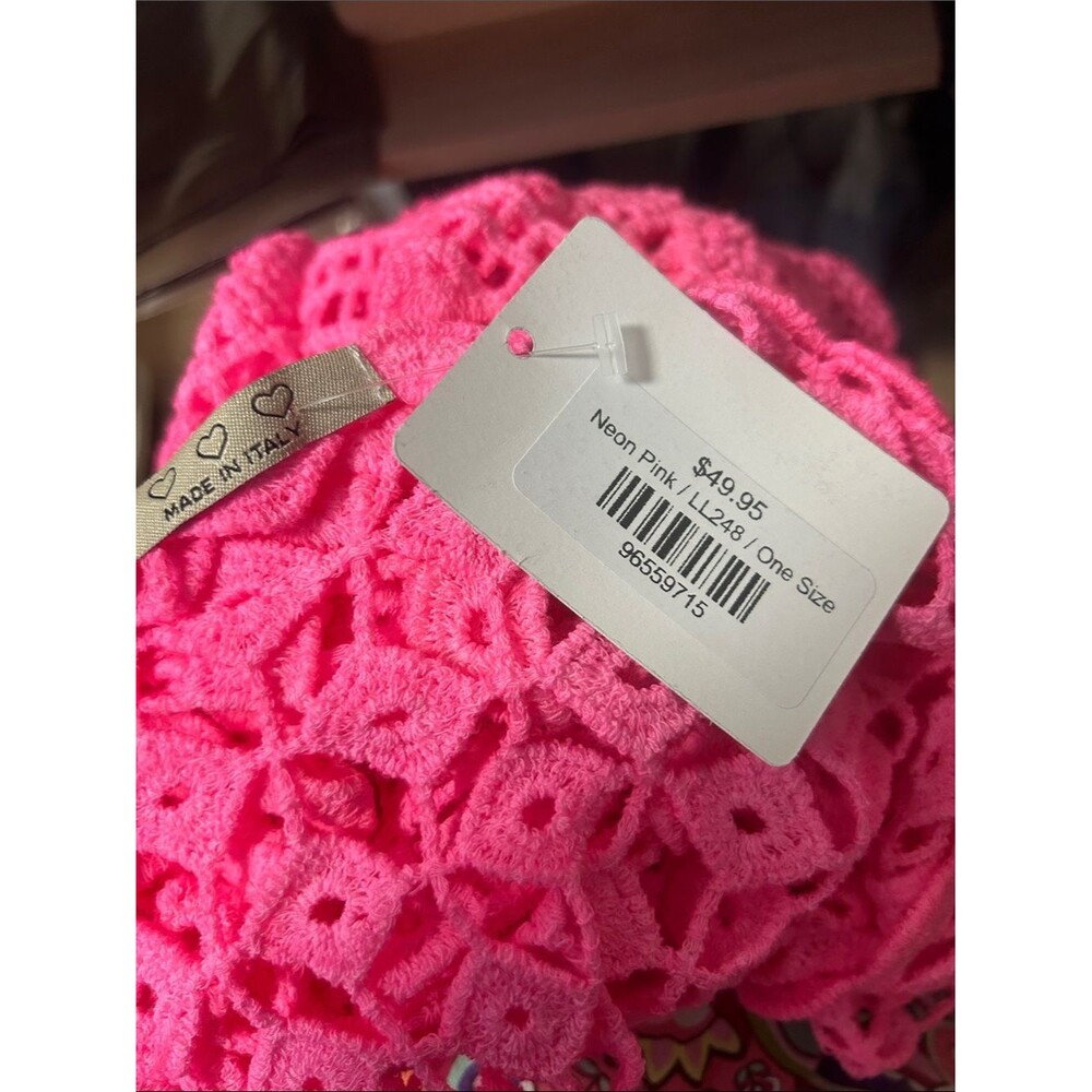 NWT Hot Pink Crochet Open Knit Top Cover Up Beach Summer Festive Boho Hippie OS - Picture 6 of 7